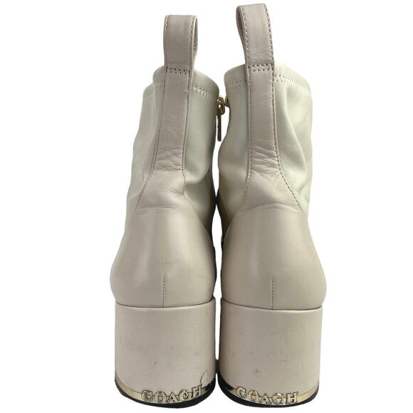 Coach Nala Chalk White Leather Zip Up Block Heel Western Ankle Boots Booties 10 - Picture 3 of 7